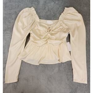 Six/Fifty Blouse Large Satin Peplum Puff Sleeve Coquette
